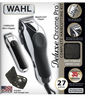 ماشین اصلاح سر و صورت 27 قطعه وال دلوکس کروم پرو سفارش اروپا Wahl 79524-1001 Deluxe Chrome Pro with Multi-Cut Clipper & Trimmer