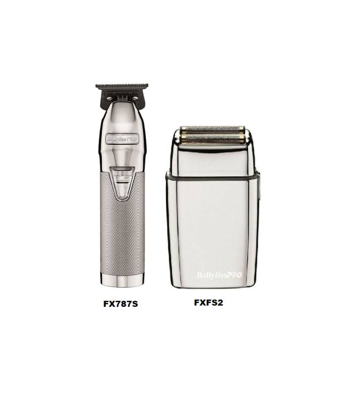ست ماشین اصلاح خط زن و شیور فویلی بابیلیس پرو سیلور Babyliss Pro FX Silver Skeleton Trimmer And FoilFX02 Silver Foil Shaver