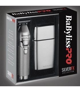 ست ماشین اصلاح خط زن و شیور فویلی بابیلیس پرو سیلور Babyliss Pro FX Silver Skeleton Trimmer And FoilFX02 Silver Foil Shaver