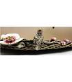 سینی   بیضی برنجی آنتیک میناکاری گنجشک و گل ارکیده سایز بزرگ   Antique brass oval tray