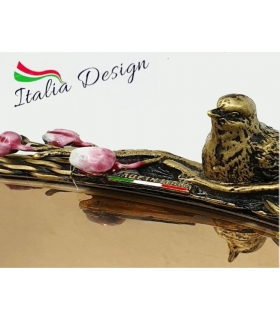سینی   مستطیلی برنجی آنتیک میناکاری گنجشک و گل ارکیده   Antique brass Rectangular tray