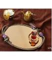 سینی   بیضی برنجی آنتیک میناکاری گنجشک و گل بنفشه سایز بزرگ   Antique brass oval tray