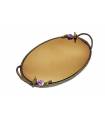 سینی   بیضی برنجی آنتیک میناکاری گنجشک و گل بنفشه سایز بزرگ   Antique brass oval tray