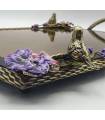 سینی   مستطیلی برنجی آنتیک میناکاری گنجشک و گل بنفشه   Antique brass Rectangular tray