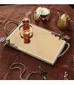 سینی   مستطیلی برنجی آنتیک میناکاری گنجشک و گل بنفشه   Antique brass Rectangular tray