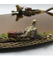 سینی   گرد برنجی آنتیک میناکاری گنجشک و بلوط   Antique brass Round tray