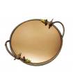 سینی   گرد برنجی آنتیک میناکاری گنجشک و بلوط   Antique brass Round tray