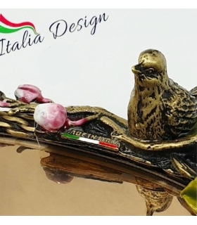 سینی   گرد برنجی آنتیک میناکاری گنجشک و بلوط   Antique brass Round tray