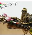 سینی   گرد برنجی آنتیک میناکاری گنجشک و بلوط   Antique brass Round tray