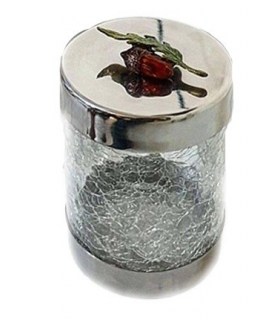 بانکه استیل و شیشه ترک با گل برنجی بلوط 3 عددی Grain tank 3-piece oak brass flower