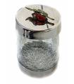 بانکه استیل و شیشه ترک با گل برنجی بلوط 3 عددی Grain tank 3-piece oak brass flower