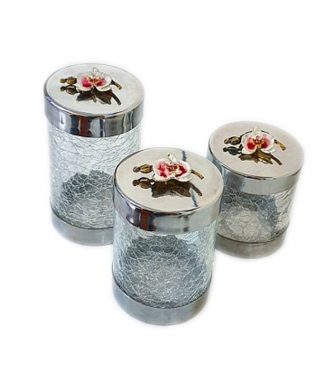 بانکه استیل و شیشه ترک با گل برنجی ارکیده 3 عددی Grain tank 3-piece Orchid brass flower