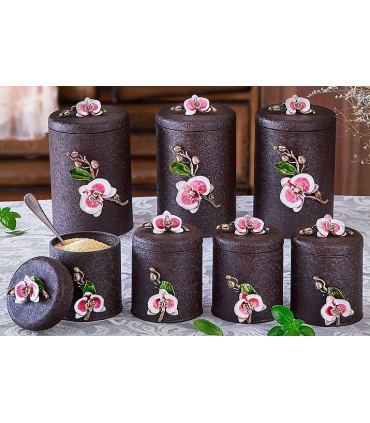 بانکه (جا ادویه ای) و پاسماوری 7 پارچه گل ارکیده