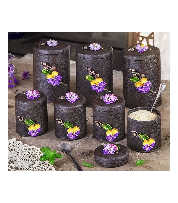 بانکه (جا ادویه ای) و پاسماوری 7 پارچه گل بنفشه