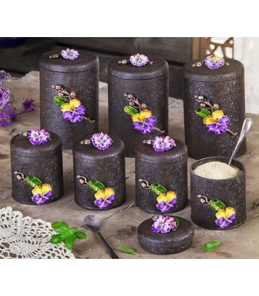 بانکه (جا ادویه ای) و پاسماوری 7 پارچه گل بنفشه