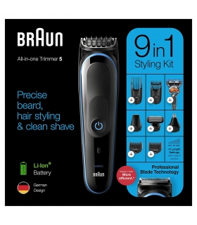 ماشین اصلاح سر و صورت براون بی سیم 9 در 1 بدن زن مو زن گوش و بینی خود تراش ژیلت Braun MGK5280 Hair Clippers for Men