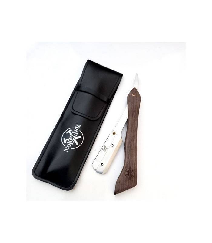 دسته تیغ فینی چوبی همراه با کیف چرمی Finny Straight Razor
