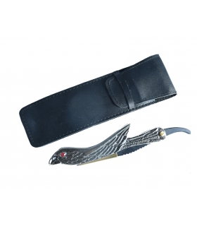 دسته تیغ اصلاح کرتزر فینی استیل طرح پرنده همراه با کیف چرم KRETZER finny Stainless Steel Barber Razor