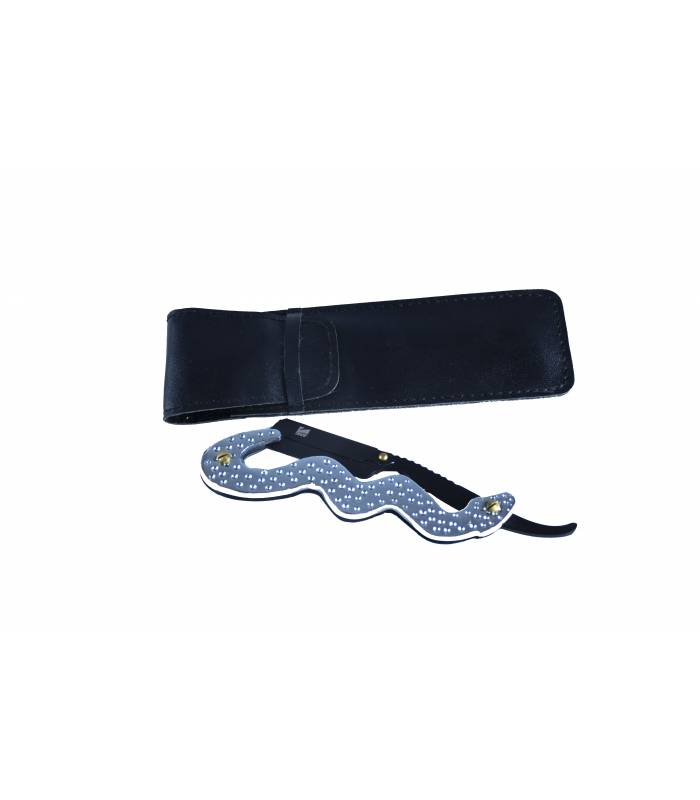 دسته تیغ اصلاح کرتزر فینی استیل طرح مار همراه با کیف چرم KRETZER finny Stainless Steel Barber Razor