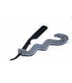 دسته تیغ اصلاح کرتزر فینی استیل طرح مار همراه با کیف چرم KRETZER finny Stainless Steel Barber Razor