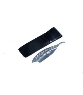 دسته تیغ اصلاح کرتزر فینی استیل طرح برگ همراه با کیف چرم KRETZER finny Stainless Steel Barber Razor