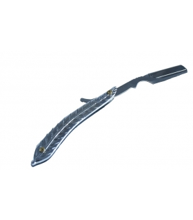 دسته تیغ اصلاح کرتزر فینی استیل طرح برگ همراه با کیف چرم KRETZER finny Stainless Steel Barber Razor