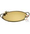 سینی   بیضی برنجی آنتیک میناکاری گنجشک و گل ارکیده سایز بزرگ   Antique brass oval tray