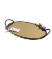 سینی   بیضی برنجی آنتیک میناکاری گنجشک و گل بنفشه سایز بزرگ   Antique brass oval tray