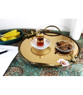 سینی گرد برنجی آنتیک مینا کاری آنتیک گنجشک و گل ارکیده