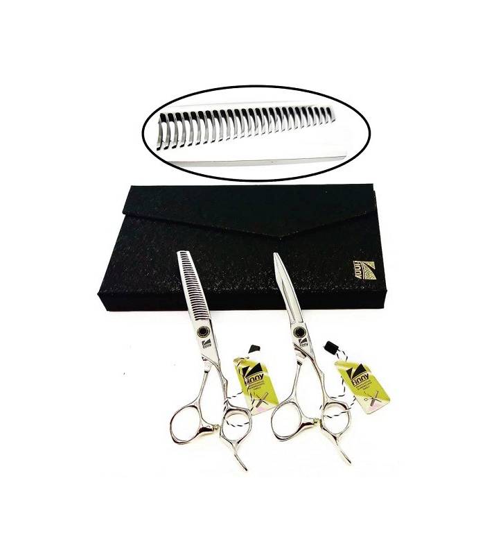 ست دو عددی قیچی آرایشگری کرتزر فینی کات و کوتاهی/پیتاژ 6 اینچ طرح کوسه Kretzer Hair Finny shark-60