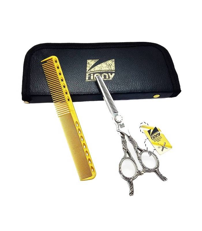 قیچی آرایشگری کرتزر فینی پیتاژ 6 اینچ دو دم همراه شانه آرایشگری Kretzer Hair Finny FP Two tails-60