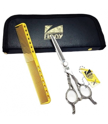 قیچی آرایشگری کرتزر فینی پیتاژ 6 اینچ دو دم همراه شانه آرایشگری Kretzer Hair Finny FP Two tails-60