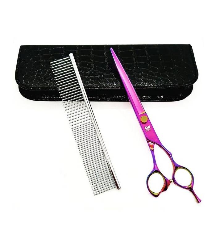 قیچی آرایشگری کرتزر فینی کات و کوتاهی 8 اینچ هولوگرامی همراه شانه آرایشگری Kretzer Hair Finny Hologram-80