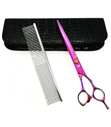 قیچی آرایشگری کرتزر فینی کات و کوتاهی 8 اینچ هولوگرامی همراه شانه آرایشگری Kretzer Hair Finny Hologram-80