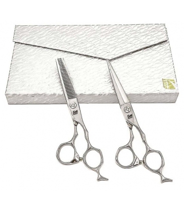 ست دو عددی قیچی آرایشگری کرتزر فینی کات و کوتاهی/پیتاژ 6 اینچ طرح دم چکمه Kretzer Hair Finny Boot tail S-60