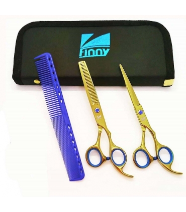 ست دو عددی قیچی آرایشگری کرتزر فینی کات و کوتاهی/پیتاژ 6 اینچ همراه شانه آرایشگری Kretzer Hair Finny FBG-60