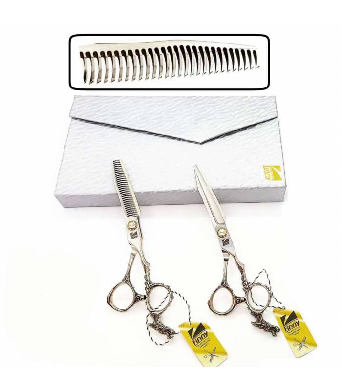 ست دو عددی قیچی آرایشگری کرتزر فینی کات و کوتاهی/پیتاژ 6 اینچ مدل دم اژدها Kretzer Hair Finny FSD -60