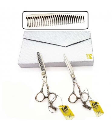 ست دو عددی قیچی آرایشگری کرتزر فینی کات و کوتاهی/پیتاژ 6 اینچ مدل دم اژدها Kretzer Hair Finny FSD -60