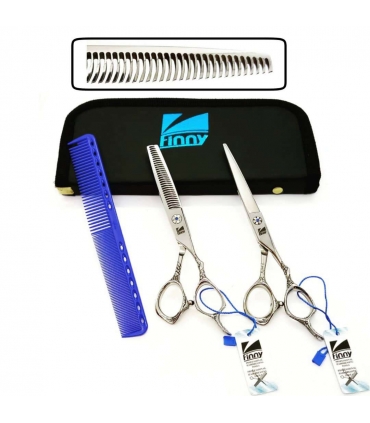 ست دو عددی قیچی آرایشگری کرتزر فینی کات و کوتاهی/ پیتاژ 6 اینچ طرحدار نگین آبی Kretzer Hair Finny FST -60