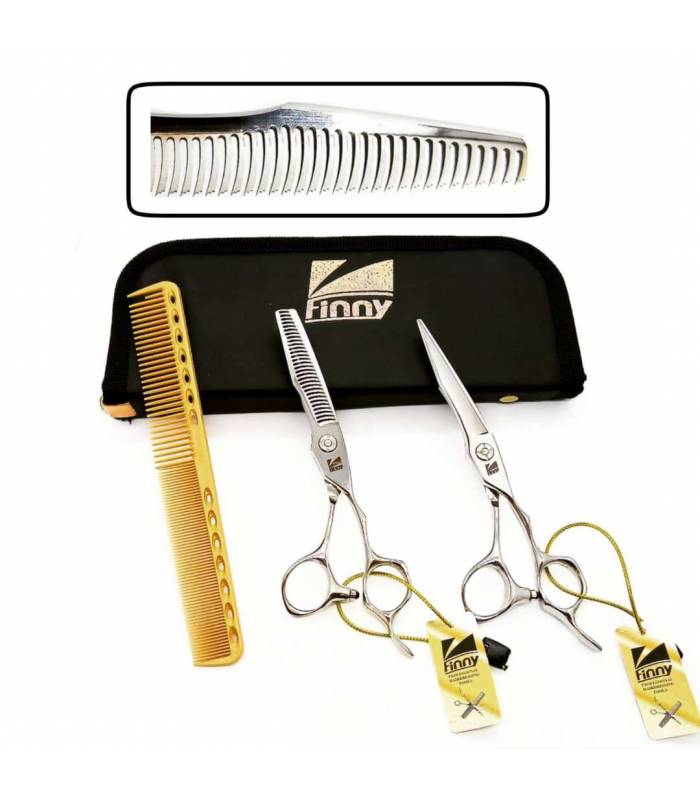 ست دو عددی قیچی آرایشگری کرتزر فینی کات و کوتاهی/پیتاژ 6 اینچ مدل کوسه پیتاژ دنده منحنی Kretzer Hair Finny FSK shark-60