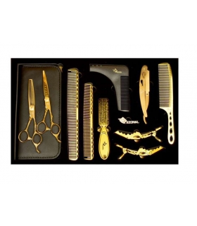 ست قیچی آرایشگری رزونال قیچی کات و کوتاهی/ پیتاژ /شانه حالت دهی/دسته تیغ Rezonal S2