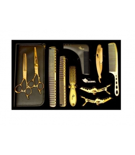 ست قیچی آرایشگری رزونال قیچی کات و کوتاهی/ پیتاژ /شانه حالت دهی و ریش/دسته تیغ Rezonal S3