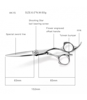 قیچی آرایشگری ریزرلاین کات و کوتاهی 5.5 اینچ حرفه ای استیل ژاپنی Razorline AK15 hair scissors