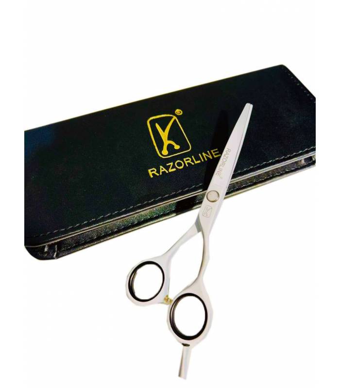 قیچی آرایشگری ریزرلاین کات و کوتاهی 5.5 اینچ سفید حرفه ای استیل ژاپنی Razorline R22W hair scissors