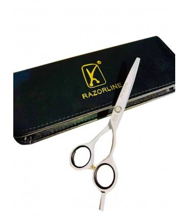 قیچی آرایشگری ریزرلاین کات و کوتاهی 5.5 اینچ سفید حرفه ای استیل ژاپنی Razorline R22W hair scissors