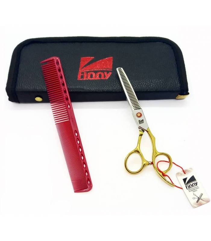 قیچی آرایشگری کرتزر فینی پیتاژ 6 اینچ دسته طلایی نگین قرمز Kretzer Hair Finny FPR5-60