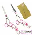 ست دو عددی قیچی آرایشگری فینی کات و کوتاهی/پیتاژ 6 اینچ بانوان تم صورتی سایما Kretzer Hair Finny KSP4-60 SIMA hair scissors